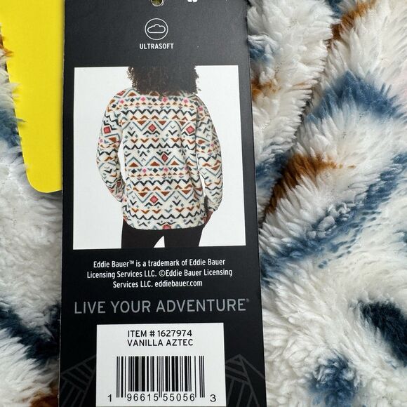 Eddie Bauer Womens Size Small Plush 1/4 Zip Jacket Fuzzy Fleece Vanilla Aztec - Picture 7 of 8